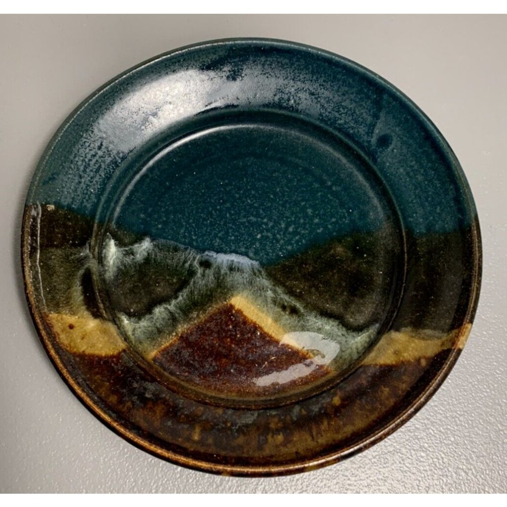 Studio Pottery Blue Green Glazed Saucer Plate Signed Pottery Rowe 6"